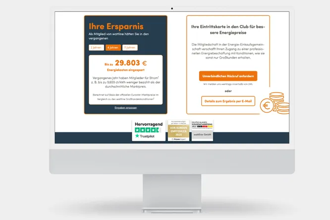 Screenshot wattline Ersparnisrechner im Device Mockup